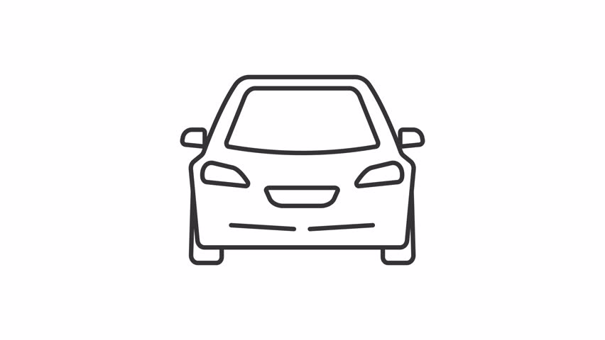 Ai driven car line animation. Driverless vehicle animated icon. Moving signal wave. Shaking transport. Artificial intelligence. Outline element on white background. HD video with alpha channel