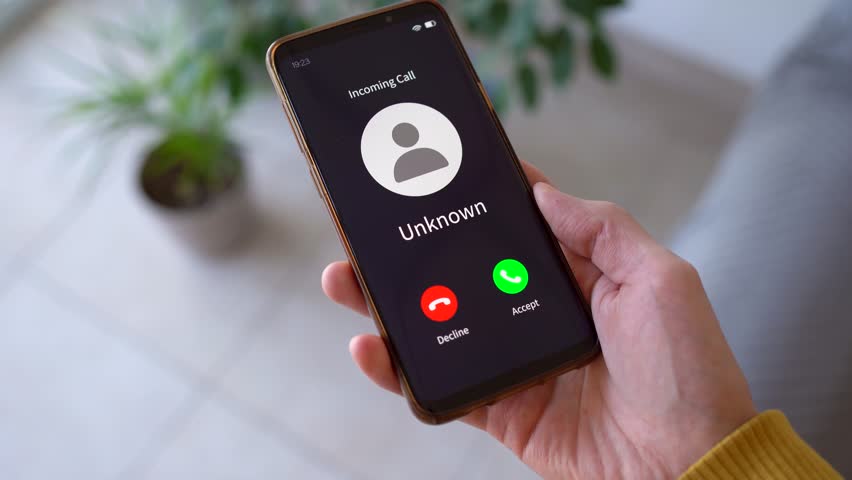 Incoming Call From Unknown Caller. - closeup shot