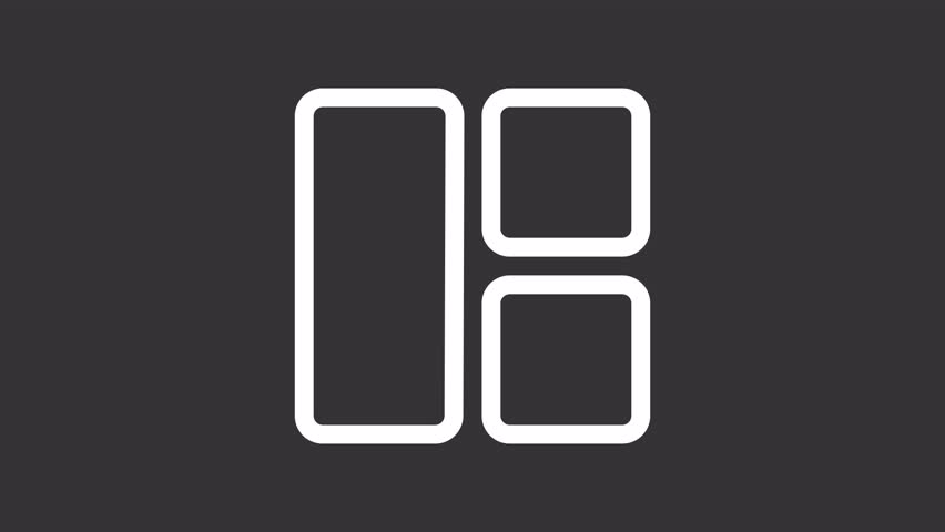 Grid layout ui icon white line animation. Cascading style sheets. Complex responsive web design. Websites development animated user interface element on dark background. Transparent HD video