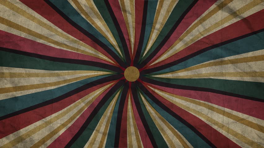A vintage retro circus background featuring a grunge texture and a dynamic sunburst pattern in muted red, blue, and beige tones. A nostalgic fairground or carnival atmosphere.
