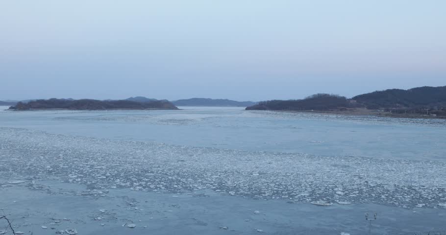 Floating ice on the sea, Ganghwa island, Incheon, South Korea