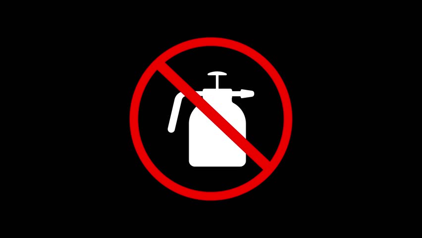 No pesticides motion graphic of toxic chemical non organic with a restriction sign on a dark background animated symbol
