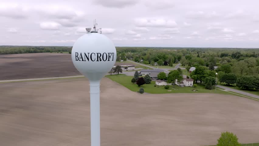 Bancroft Michigan Aerial Drone flyby water tower