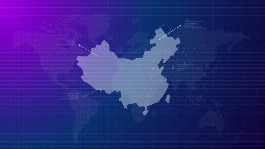 China animated map futuristic Chinese country shape connected global map with blue gradient background