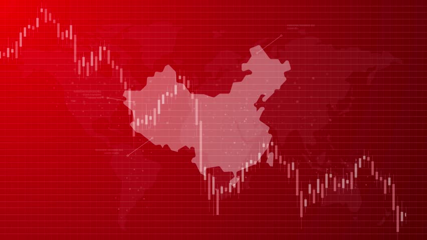China economics chart down animated map Chinese recession market crash country shape connected global map with red gradient background - Powered by Shutterstock - Get 15% off with code: PIKWIZARD15
