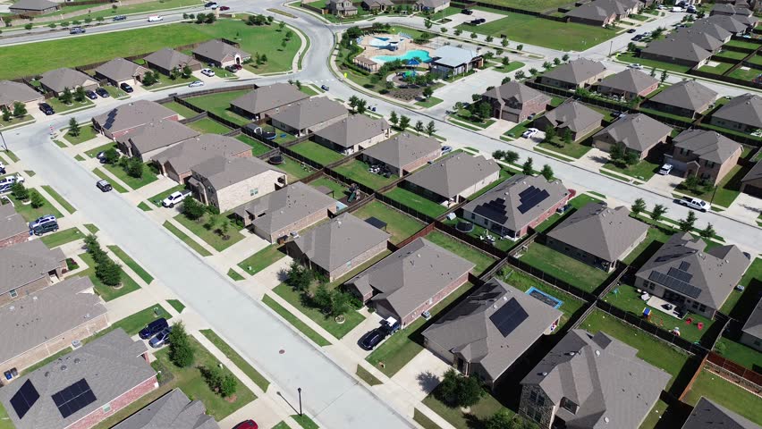 New construction homes with solar panel roof, large backyard, wooden fence in fast growing Princeton, Collin County, TX, community recreational facilities pool, shaded playground, pergola, flyover. US