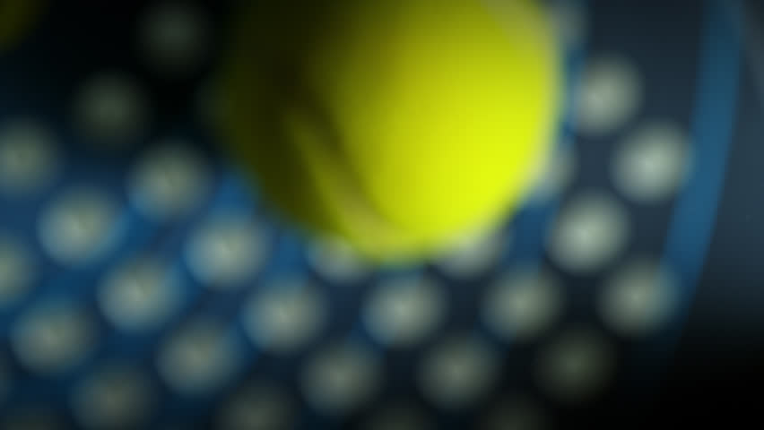 Super Slow Motion Detail Shot of Hitting Padel Ball Towards Camera at 1000 fps.