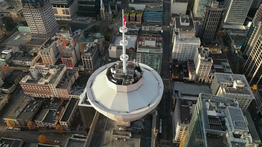 Aerial view of the skyscrapers in Downtown and Vancouver Lookout. BC, Canada