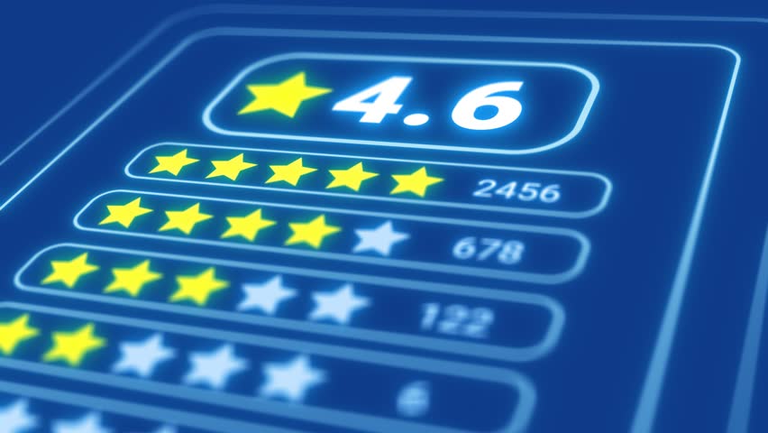 Interface graphic showing high user rating with stars and total vote counts. Clean and modern UI element for review systems and service quality visuals