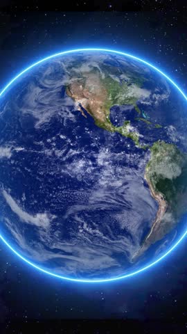 Beautiful animation of earth rotating in space with soft glowing stars and shiny light effects, ideal for science videos, global concepts, and cosmic digital backgrounds.