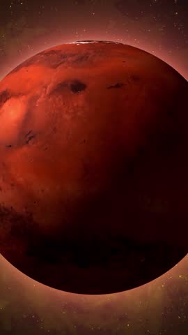 Mars rotation animation with detailed surface texture and shining stars in the cosmic background, great for educational videos, sci-fi visuals, and planetary presentations.