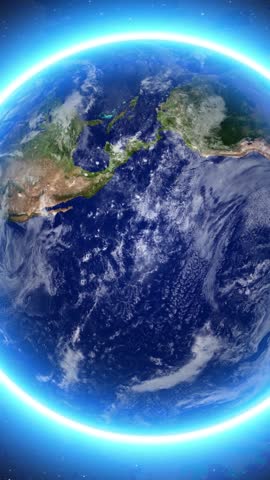 Centered globe rotating slowly with shiny glow and small stars in space background, perfect for earth-related content, cosmos intros, or high-quality space animations.