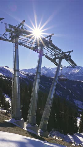 Vertical Panorama of Zell am See Alpine Ski Resort in Winter Holiday in Austria