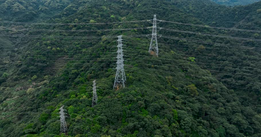 Electrical towers and wires in mountains