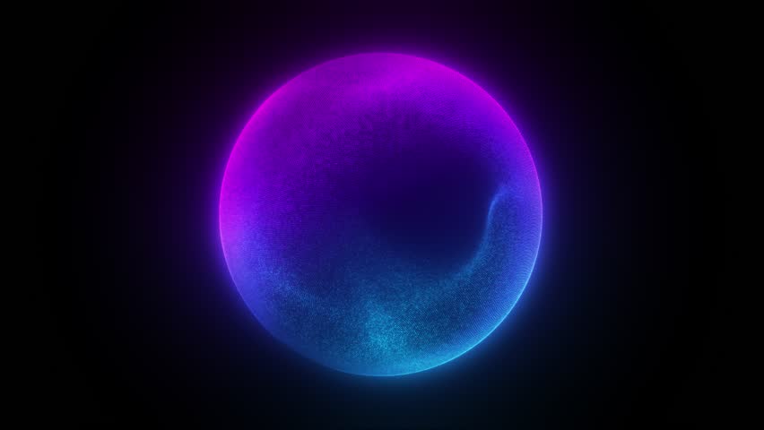 Glowing vibrant particle 3d sphere in the Universe. Abstract technology, science, engineering, and artificial intelligence background. Animated wave energy orb. Virtual assistant concept. 4k loop.