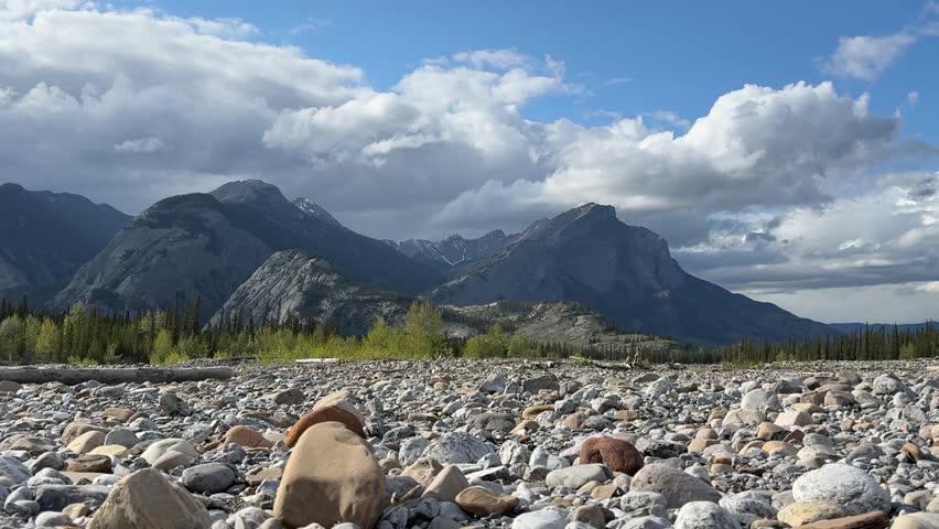 The beauty of Jasper Alberta and the national park. Driving, the town and mountains in summer