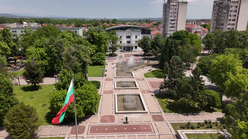 Drone view of the sports hall in Nova Zagora, Bulgaria
