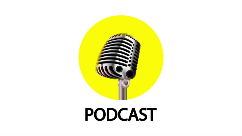 Podcast microphone logo, art video illustration.