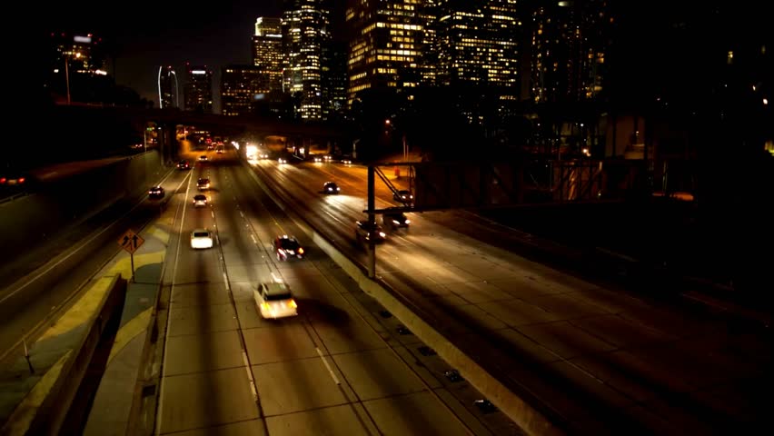Night Traffic on Elevated Highway, Cityscape at Night