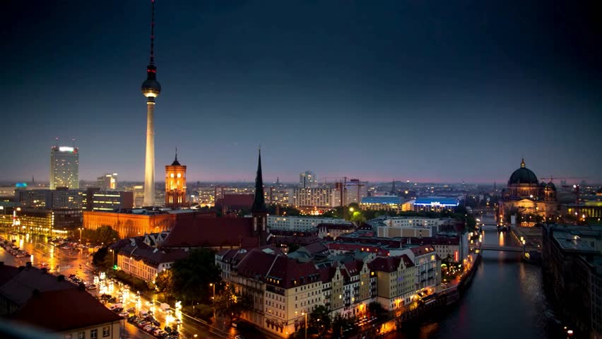 Night View of Berlin Skyline with Television Tower