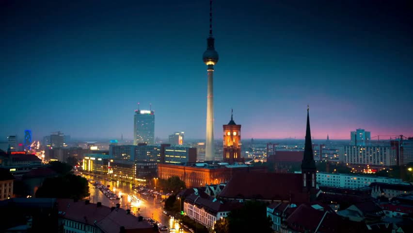 Berlin Skyline Night View with Television Tower