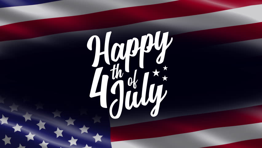 Happy Fourth of July greeting animation. Happy 4th of July Independence Day Animation with waving USA flag background and fireworks splash. for use on July 4th Independence day event in United States.