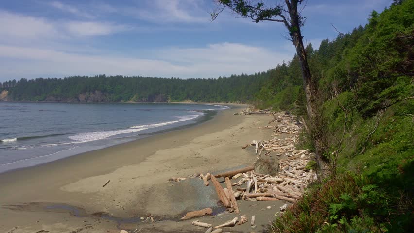 Waves crash along the rugged shoreline of Rialto Beach, located in Olympic National Park, Washington State. 4K UHD video.