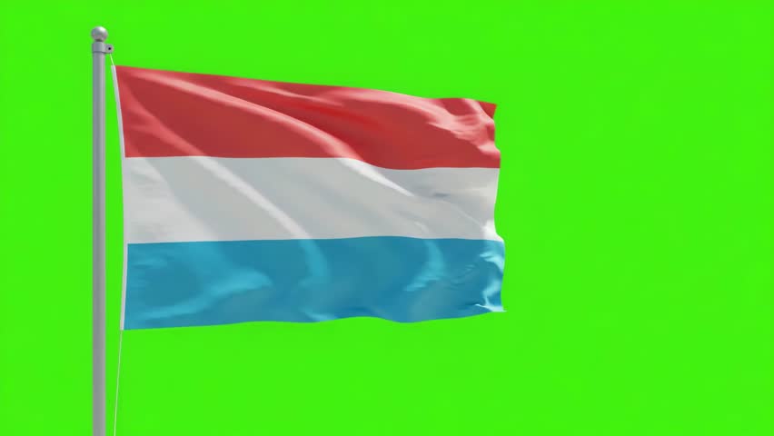 High Quality Waving Luxembourg Flag on Green Screen Background	