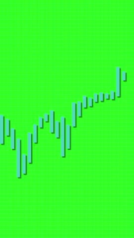 Blue bar chart fluctuates dynamically against a bright green background, illustrating financial trends with smooth transitions and rhythmic movement