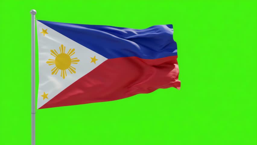 High Quality Waving Philippines Flag on Green Screen Background	
