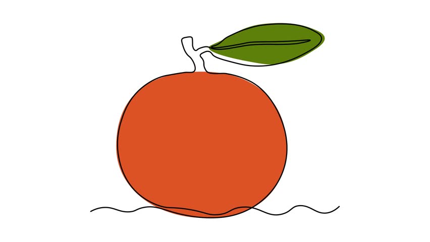 Abstract tangerine, mandarine,mandarin. Self drawing animation one continuous line draw, logo