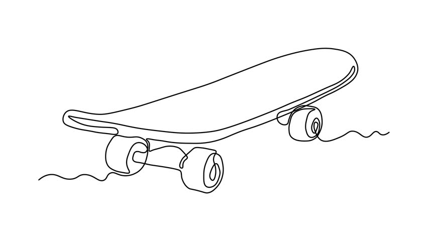 Abstract Skateboard.Self drawing animation one continuous line draw, logo