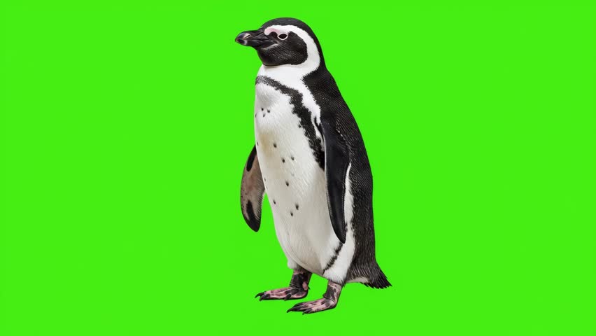 Penguin Standing Isolated on Green Background	
