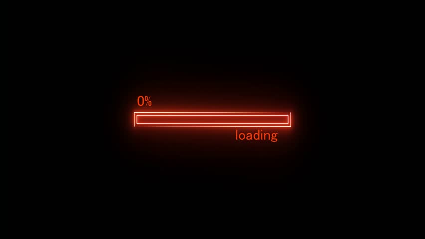 Neon loading bar icon animation. abstract glowing neon loading bar animation on black background. Digital download progress or status bar of the digital interface head-up display, neon indicator.