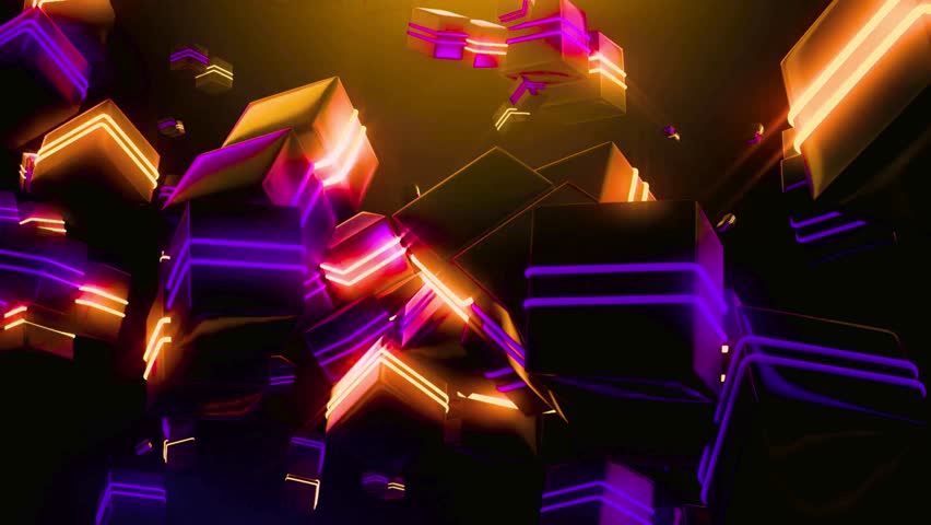 Abstract Neon Glowing Cubes Dark Background Orange Purple Digital Art 3D Render Modern Futuristic Design Geometric Shapes Vivid Colors Shiny Luminous - Powered by Shutterstock - Get 15% off with code: PIKWIZARD15