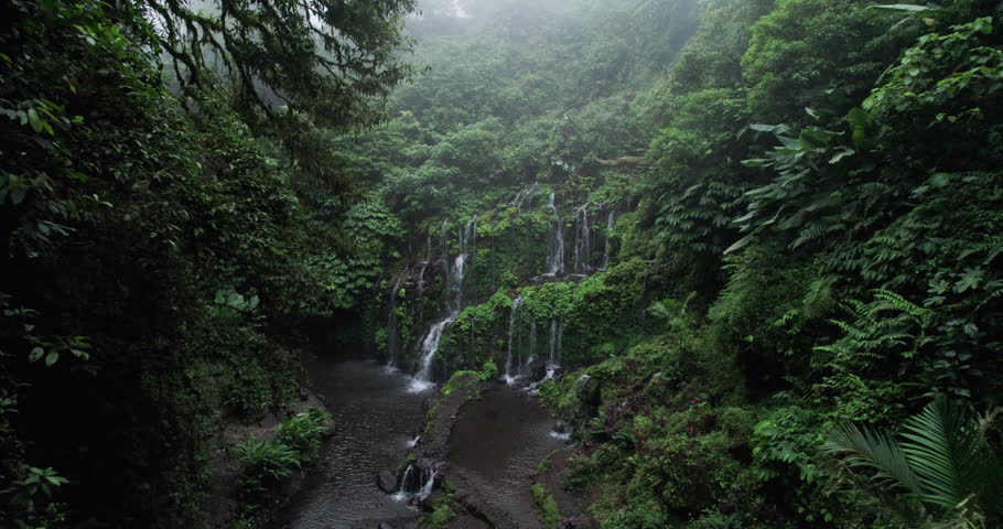 Drone shot of amazing waterfall in Bali