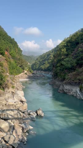 The flow of the Trishuli River in the mountains of Nepal, a tributary of the Ganges River in India