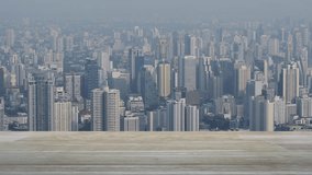 Wi-fi icon on desktop modern computer monitor screen on wooden table over office building tower and skyscraper, Technology communication concept - Powered by Shutterstock - Get 15% off with code: PIKWIZARD15