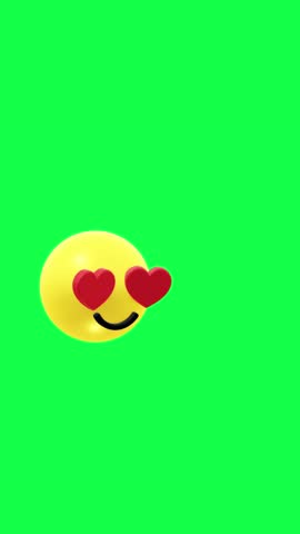 4K 3D animation of a love heart eyes emoji chat on green screen background, perfect for expressing affection, messaging, social media, or romantic digital content