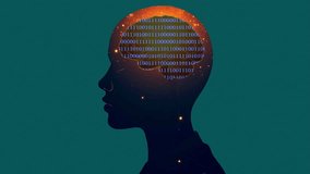 Digital brain with binary code inside human head silhouette, Artificial intelligence concept showing binary code forming a brain in a human profile - Powered by Shutterstock - Get 15% off with code: PIKWIZARD15