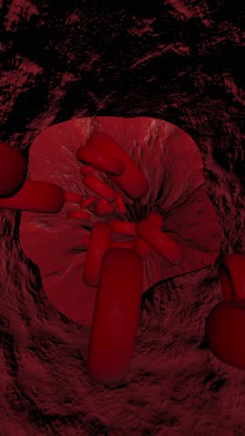 Close Up Blood Cells Flowing Inside Blood Vessel