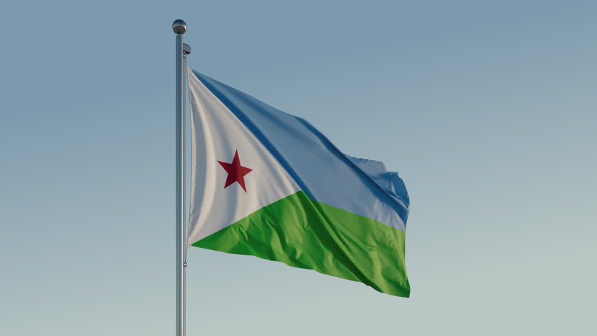 Djibouti Djibouti Flag seamless loop Cinematic Realistic Waving Blue Sky