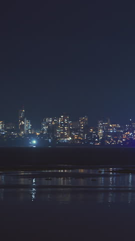 Mumbai, India. Evening City Skyline From Marine Drive Time Lapse, Timelapse, Time-lapse. Skyscrapers In Night Illuminations. Back Bay Coast Of Mumbai City. Mumbai Night Skyline. Night City Life.