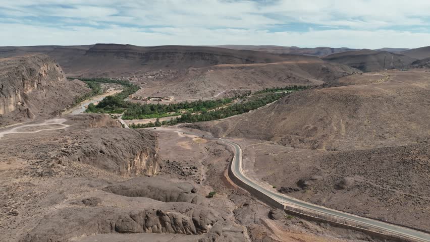 4K Aerial Views of Fint Oasis and Palm Valley in Ouarzazate, Morocco