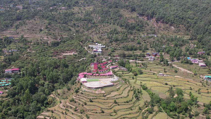 Mountain Farming – Scenic View of Terraced Fields, Rural Agriculture, and Traditional Farming Practices in the Hills with Natural Landscape and Sustainable Living	
