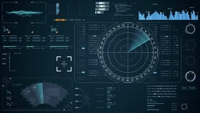 Motion graphic of Blue color sonar radar screen searching an object with futuristic head up display (HUD UI) technology interface screen and chat panel abstract background video concepts - Powered by Shutterstock - Get 15% off with code: PIKWIZARD15