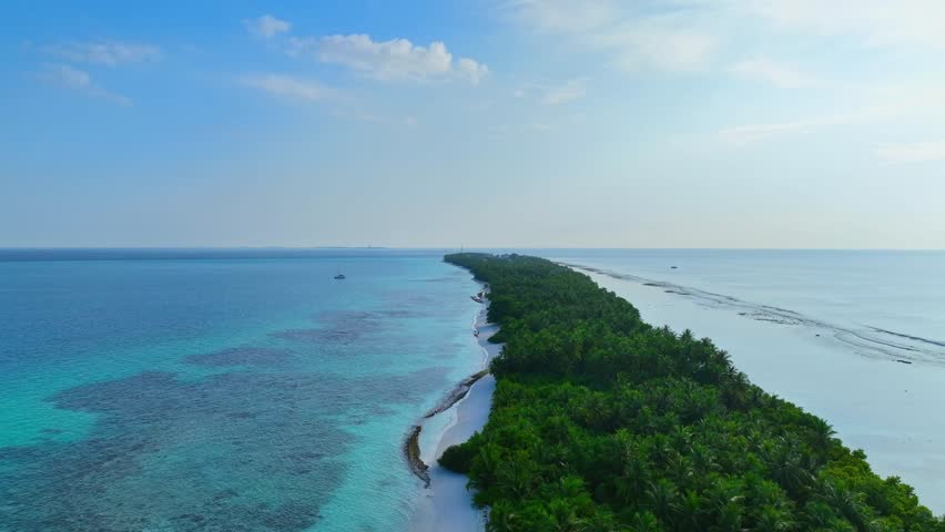 The aerial view in the island with white sand beach as coastline in summer Maldives	