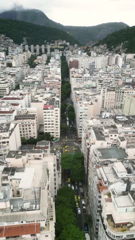 Drone flight over Copacabana's architectural and residential downtown - Rio De Janeiro, Brazil