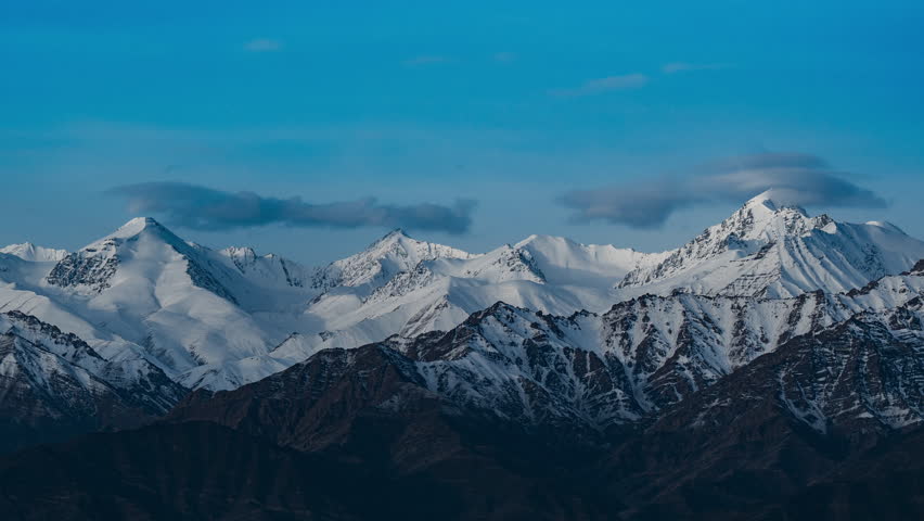 4K Timelapse rolling clouds over mountain , Leh, Ladakh, Jammu and Kashmir, India landscape view, tourism travel landmark