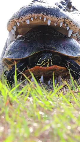 close up view of turtle inside alligator